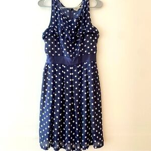 Blue white polka dot dress sweetheart neckline